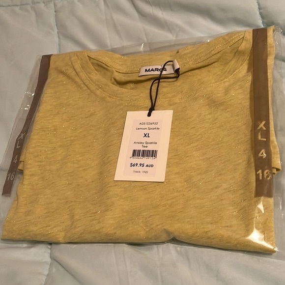 MARCS Ansley Sparkle Lemon Yellow Metallic Cotton Crew Neck T Shirt NWT RRP$70 - Picture 7 of 8